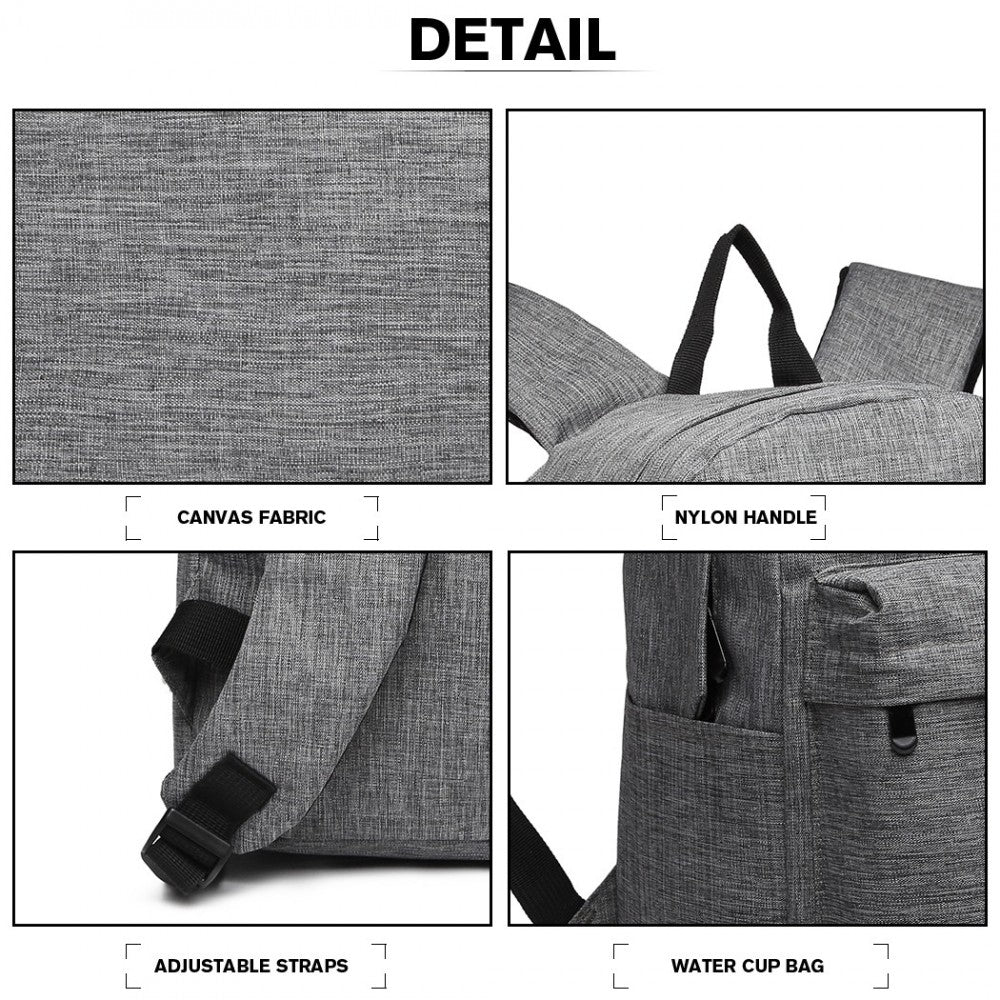 E1930 - KONO DURABLE POLYESTER EVERYDAY BACKPACK WITH SLEEK DESIGN - GREY - The Baggage Shop