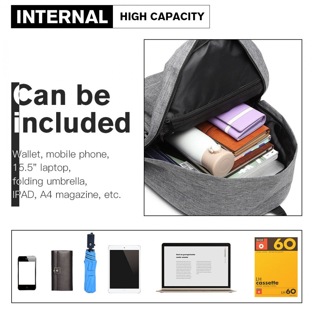 E1930 - KONO DURABLE POLYESTER EVERYDAY BACKPACK WITH SLEEK DESIGN - GREY - The Baggage Shop