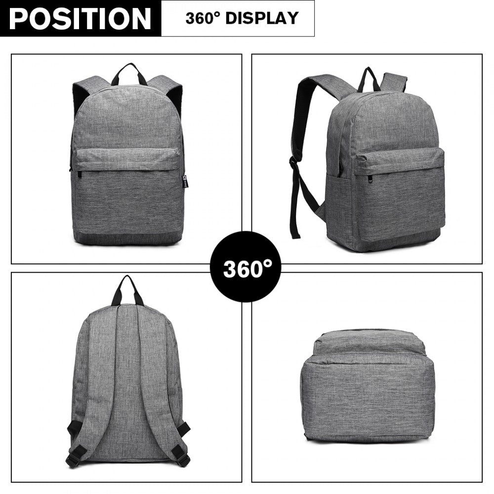 E1930 - KONO DURABLE POLYESTER EVERYDAY BACKPACK WITH SLEEK DESIGN - GREY - The Baggage Shop