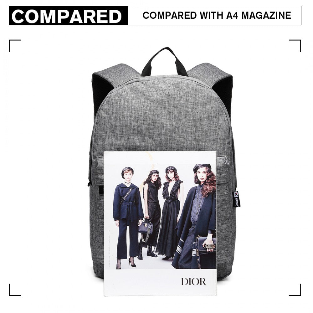 E1930 - KONO DURABLE POLYESTER EVERYDAY BACKPACK WITH SLEEK DESIGN - GREY - The Baggage Shop