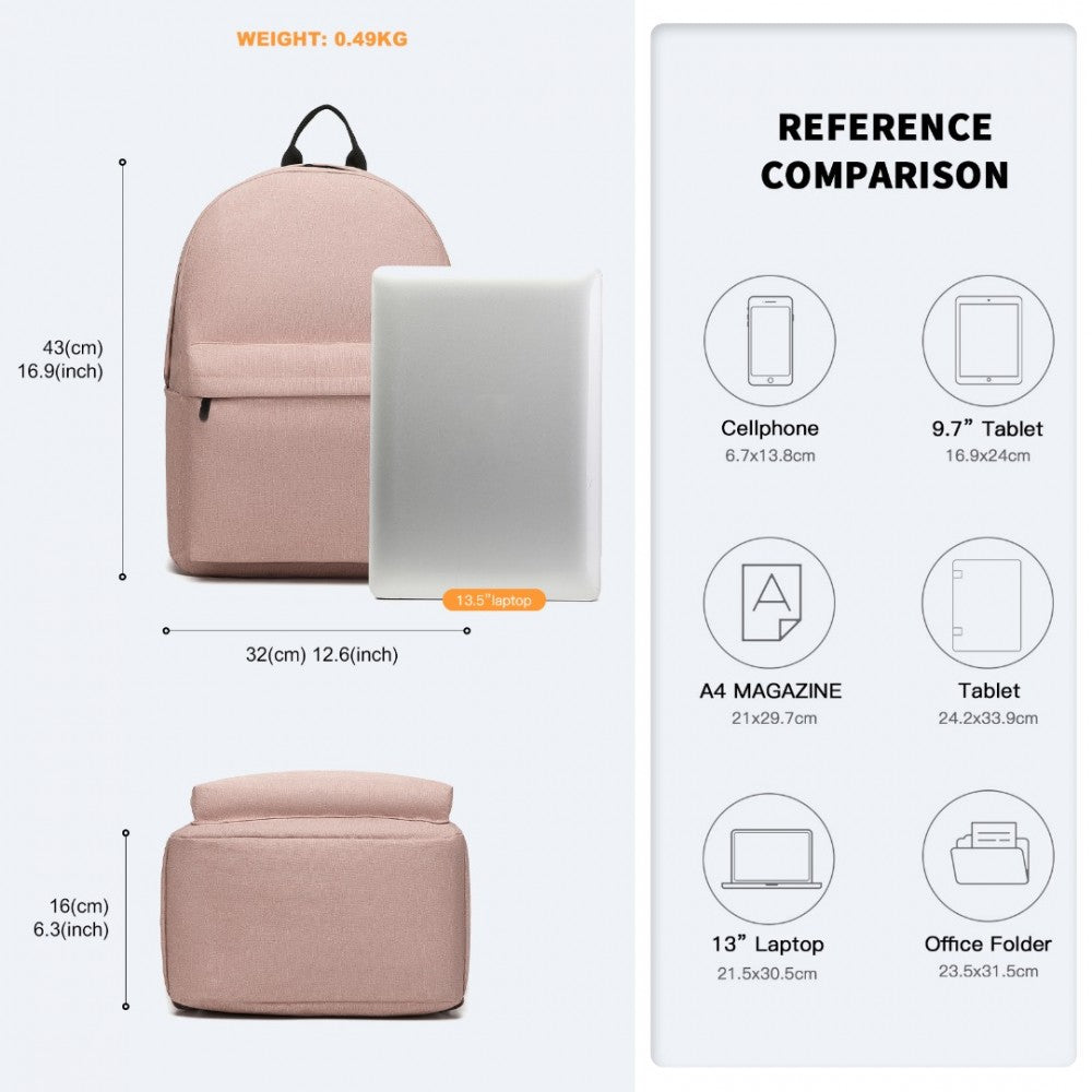 E1930 - KONO DURABLE POLYESTER EVERYDAY BACKPACK WITH SLEEK DESIGN - PINK - The Baggage Shop