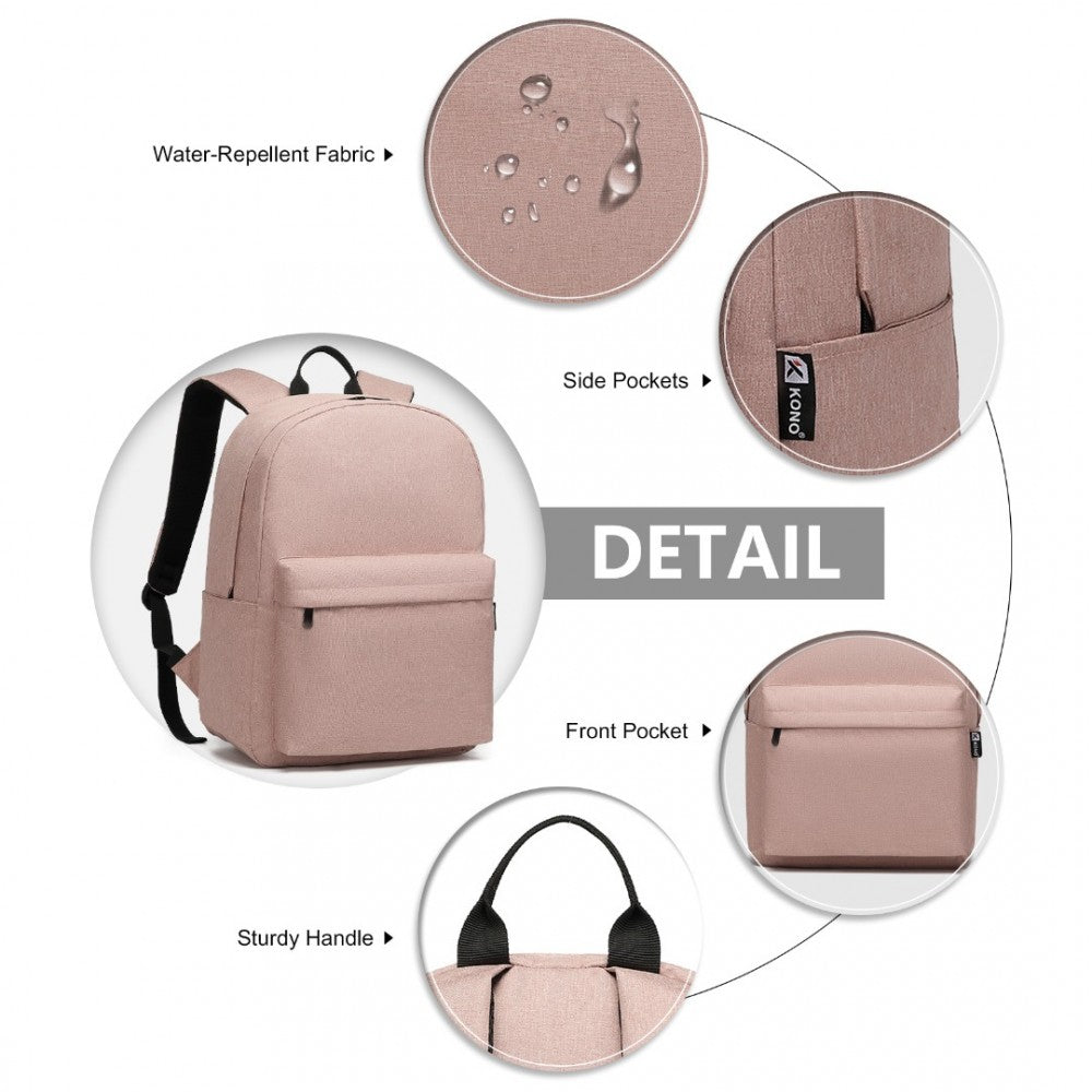 E1930 - KONO DURABLE POLYESTER EVERYDAY BACKPACK WITH SLEEK DESIGN - PINK - The Baggage Shop