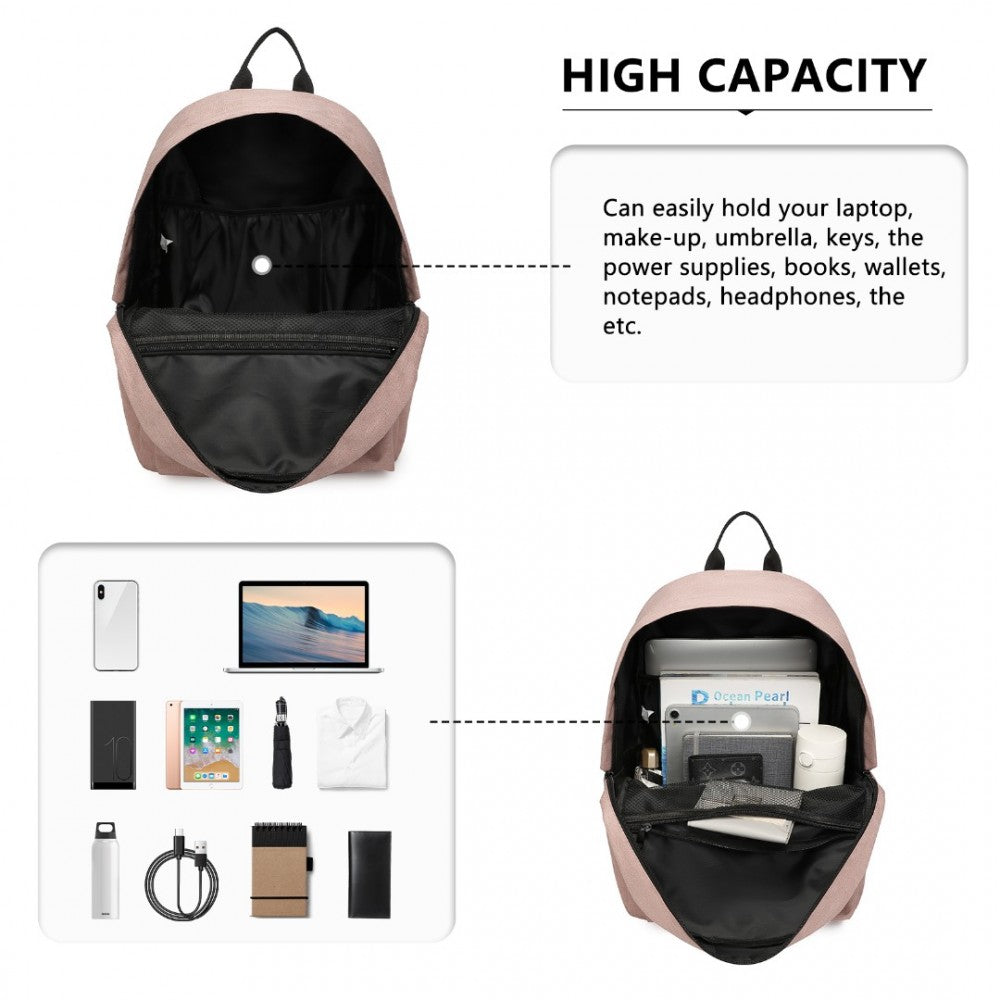 E1930 - KONO DURABLE POLYESTER EVERYDAY BACKPACK WITH SLEEK DESIGN - PINK - The Baggage Shop