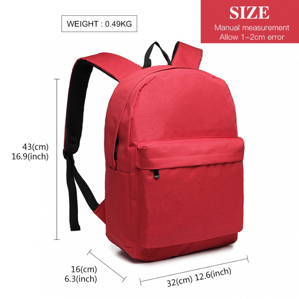 E1930 - KONO DURABLE POLYESTER EVERYDAY BACKPACK WITH SLEEK DESIGN - RED - The Baggage Shop