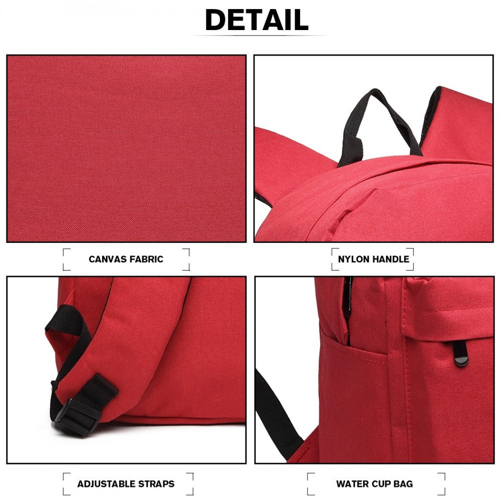 E1930 - KONO DURABLE POLYESTER EVERYDAY BACKPACK WITH SLEEK DESIGN - RED - The Baggage Shop