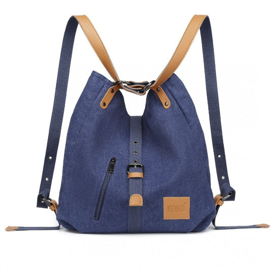 E6850 - KONO CANVAS HOBO SLOUCH SHOULDER BAG AND BACKPACK - BLUE - The Baggage Shop