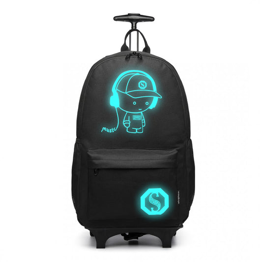 E6877 - KONO MULTI-FUNCTIONAL GLOW-IN-THE-DARK TROLLEY BACKPACK - BLACK - The Baggage Shop