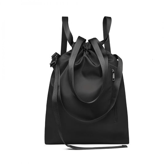 E6912 - KONO NYLON MULTI WAY DRAWSTRING BACKPACK SHOULDER BAG - BLACK - The Baggage Shop