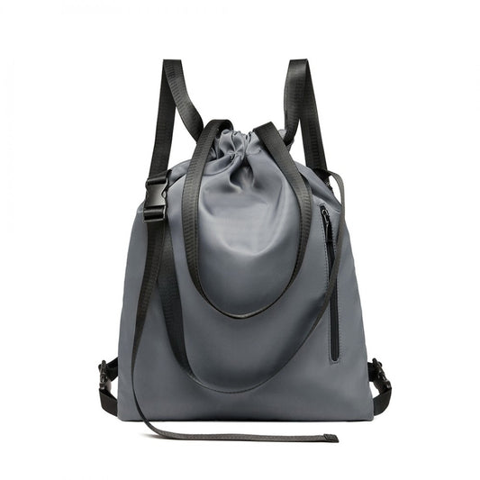 E6912 - KONO NYLON MULTI WAY DRAWSTRING BACKPACK SHOULDER BAG - GREY - The Baggage Shop