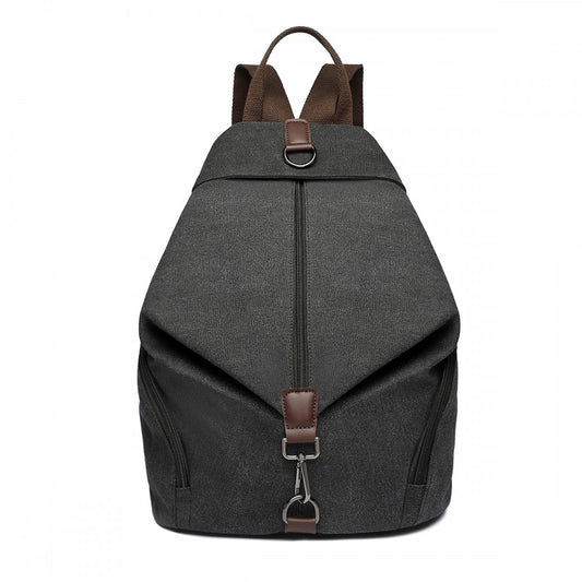 EB2044 - KONO FASHION ANTI-THEFT CANVAS BACKPACK - BLACK - The Baggage Shop