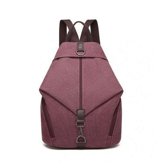 EB2044 - KONO FASHION ANTI-THEFT CANVAS BACKPACK - CLARET - The Baggage Shop