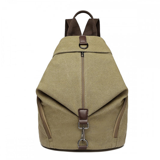 EB2044 - KONO FASHION ANTI-THEFT CANVAS BACKPACK - KHAKI - The Baggage Shop