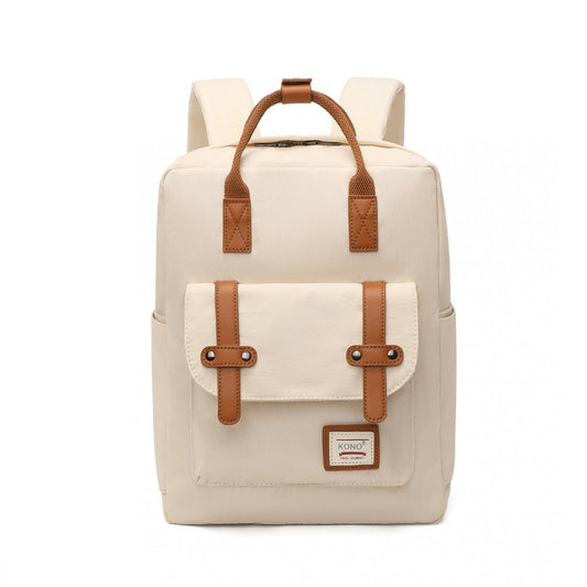 EB2211 - KONO CASUAL DAYPACK LIGHTWEIGHT BACKPACK TRAVEL BAG - BEIGE AND BROWN - The Baggage Shop