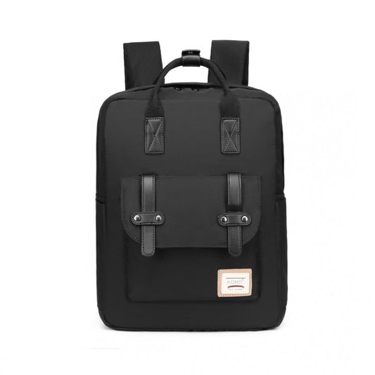EB2211 - KONO CASUAL DAYPACK LIGHTWEIGHT BACKPACK TRAVEL BAG - FULL BLACK - The Baggage Shop