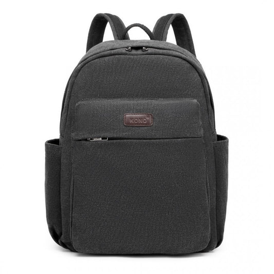 EB2234 - KONO CANVAS LIGHTWEIGHT CASUAL SCHOOL BACKPACK - BLACK - The Baggage Shop