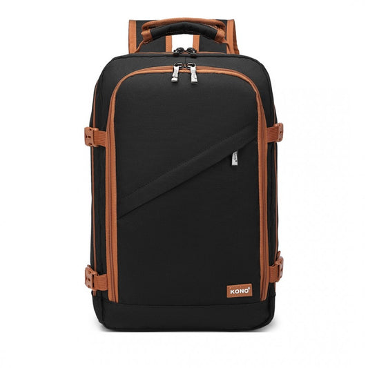 EM2231S - KONO LIGHTWEIGHT CABIN BAG TRAVEL BUSINESS BACKPACK - BLACK AND BROWN - The Baggage Shop