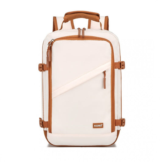 EM2365 - KONO LIGHTWEIGHT CABIN BAG WATER-RESISTANT SOFT POLYESTER FUNCTIONAL TRAVEL BUSINESS BACKPACK - BEIGE AND BROWN - The Baggage Shop