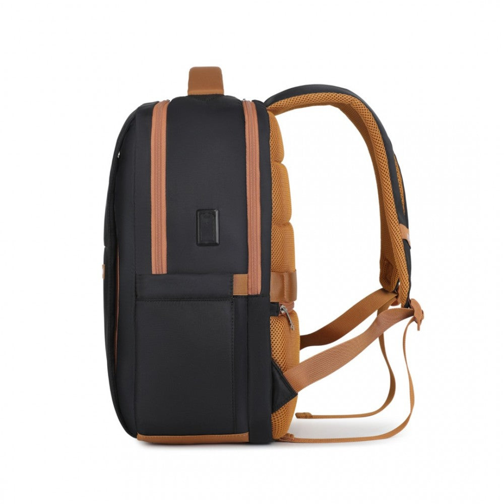 BPK2433 - KONO WATER-RESISTANT LAPTOP BACKPACK WITH USB CHARGING BUSINESS RUCKSACK FOR TRAVEL COMMUTER FEATURES INCLUDES MATCHING POUCH 2 PC SET - BLACK AND BROWN - The Baggage Shop