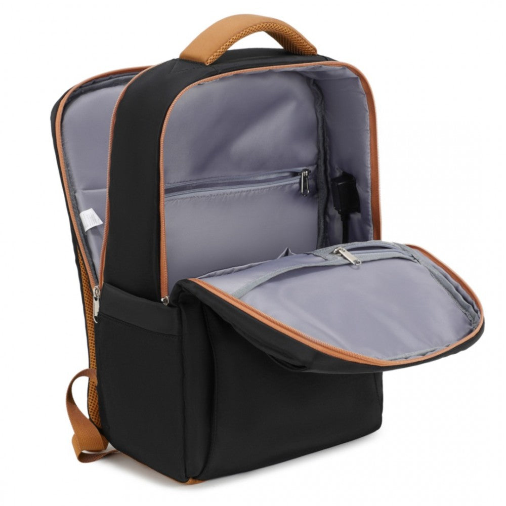 BPK2433 - KONO WATER-RESISTANT LAPTOP BACKPACK WITH USB CHARGING BUSINESS RUCKSACK FOR TRAVEL COMMUTER FEATURES INCLUDES MATCHING POUCH 2 PC SET - BLACK AND BROWN - The Baggage Shop