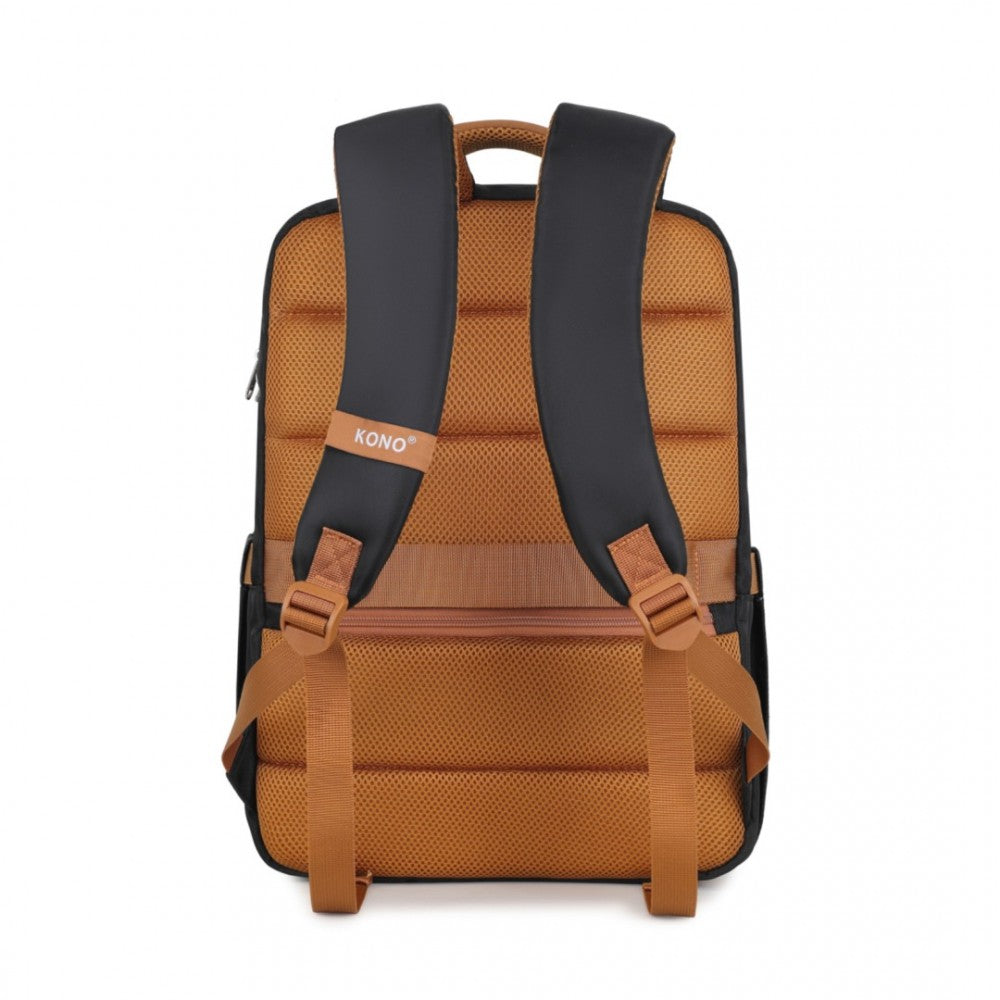 BPK2433 - KONO WATER-RESISTANT LAPTOP BACKPACK WITH USB CHARGING BUSINESS RUCKSACK FOR TRAVEL COMMUTER FEATURES INCLUDES MATCHING POUCH 2 PC SET - BLACK AND BROWN - The Baggage Shop