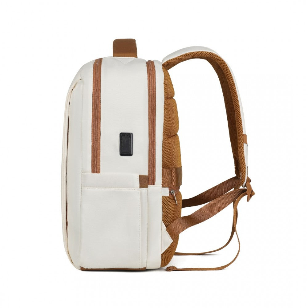 BPK2433 - KONO WATER-RESISTANT LAPTOP BACKPACK WITH USB CHARGING BUSINESS RUCKSACK FOR TRAVEL COMMUTER FEATURES INCLUDES MATCHING POUCH 2 PC SET - CREAM AND BROWN - The Baggage Shop