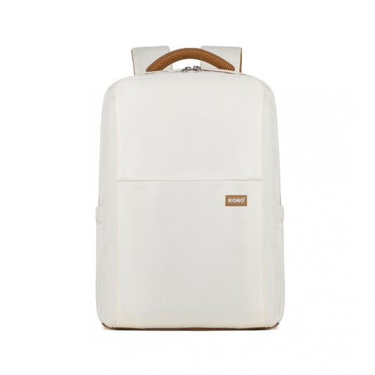 BPK2433 - KONO WATER-RESISTANT LAPTOP BACKPACK WITH USB CHARGING BUSINESS RUCKSACK FOR TRAVEL COMMUTER FEATURES INCLUDES MATCHING POUCH 2 PC SET - CREAM AND BROWN - The Baggage Shop