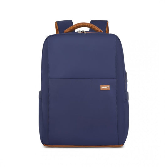 BPK2433 - KONO WATER-RESISTANT LAPTOP BACKPACK WITH USB CHARGING BUSINESS RUCKSACK FOR TRAVEL COMMUTER FEATURES INCLUDES MATCHING POUCH 2 PC SET - NAVY AND BROWN - The Baggage Shop