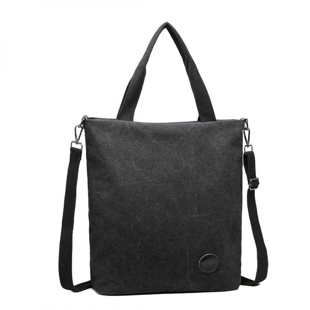 E1965 - KONO LARGE CANVAS UNISEX MESSENGER BAG - BLACK - The Baggage Shop