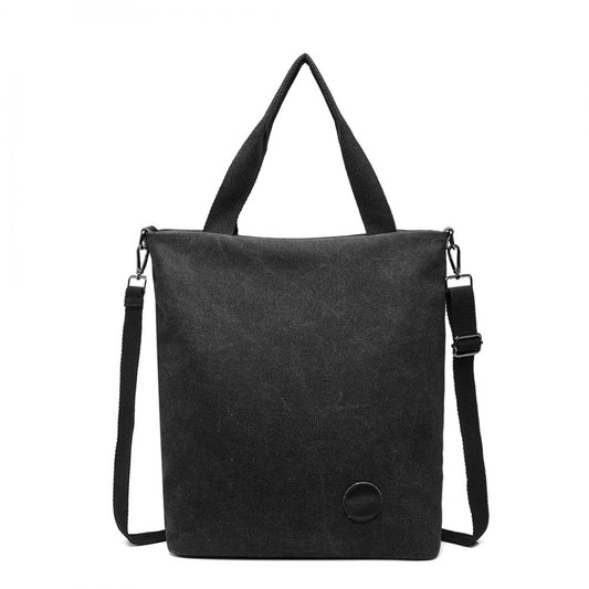 E1965 - KONO LARGE CANVAS UNISEX MESSENGER BAG - BLACK - The Baggage Shop