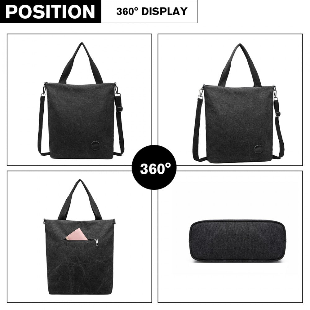 E1965 - KONO LARGE CANVAS UNISEX MESSENGER BAG - BLACK - The Baggage Shop