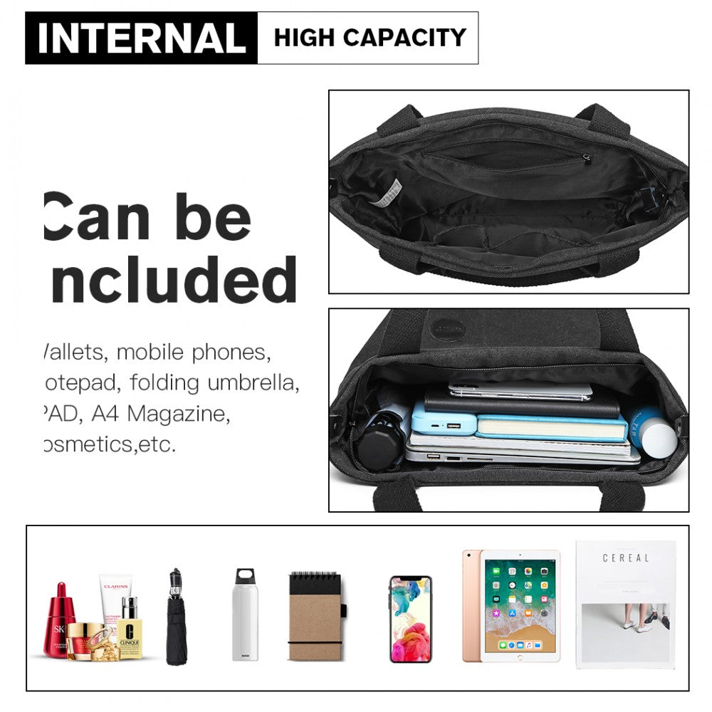 E1965 - KONO LARGE CANVAS UNISEX MESSENGER BAG - BLACK - The Baggage Shop