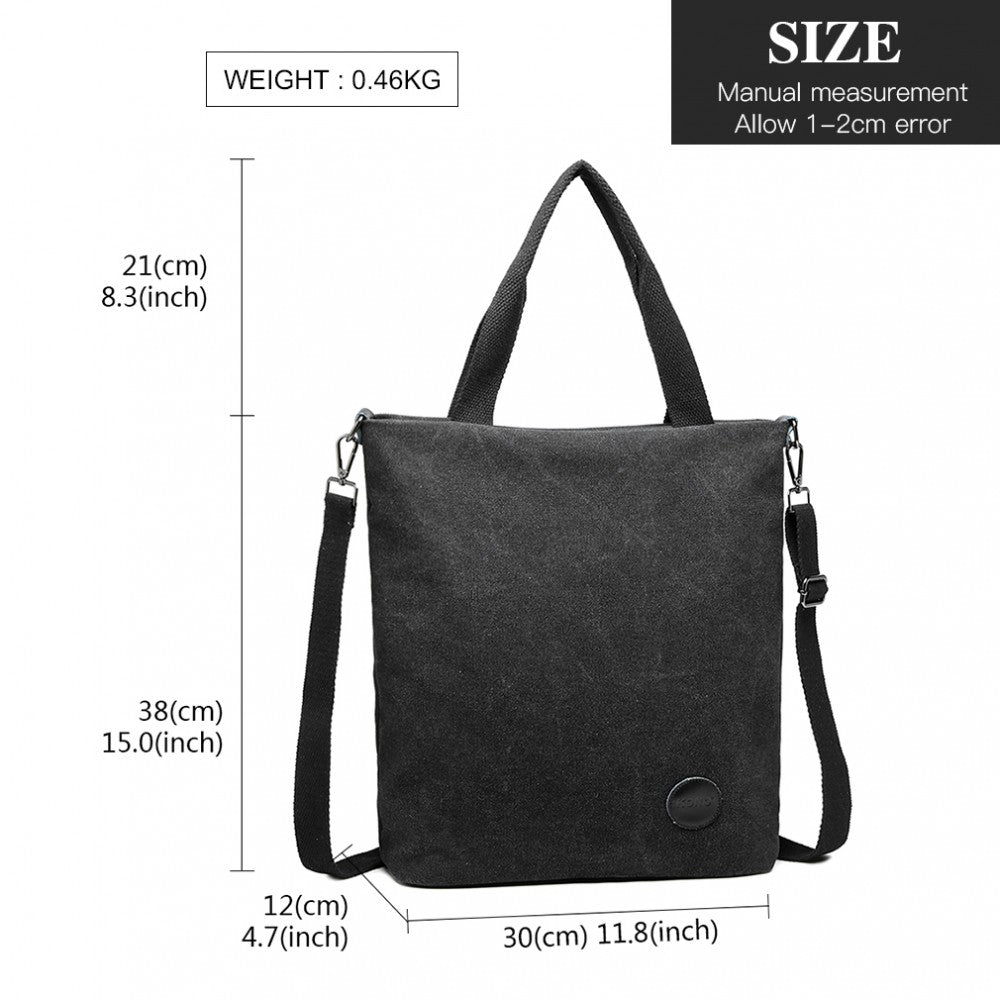 E1965 - KONO LARGE CANVAS UNISEX MESSENGER BAG - BLACK - The Baggage Shop