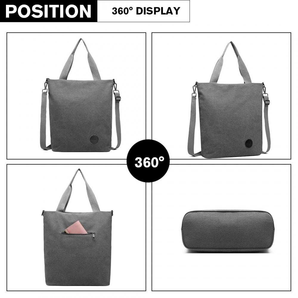 E1965 - KONO LARGE CANVAS UNISEX MESSENGER BAG - GREY - The Baggage Shop