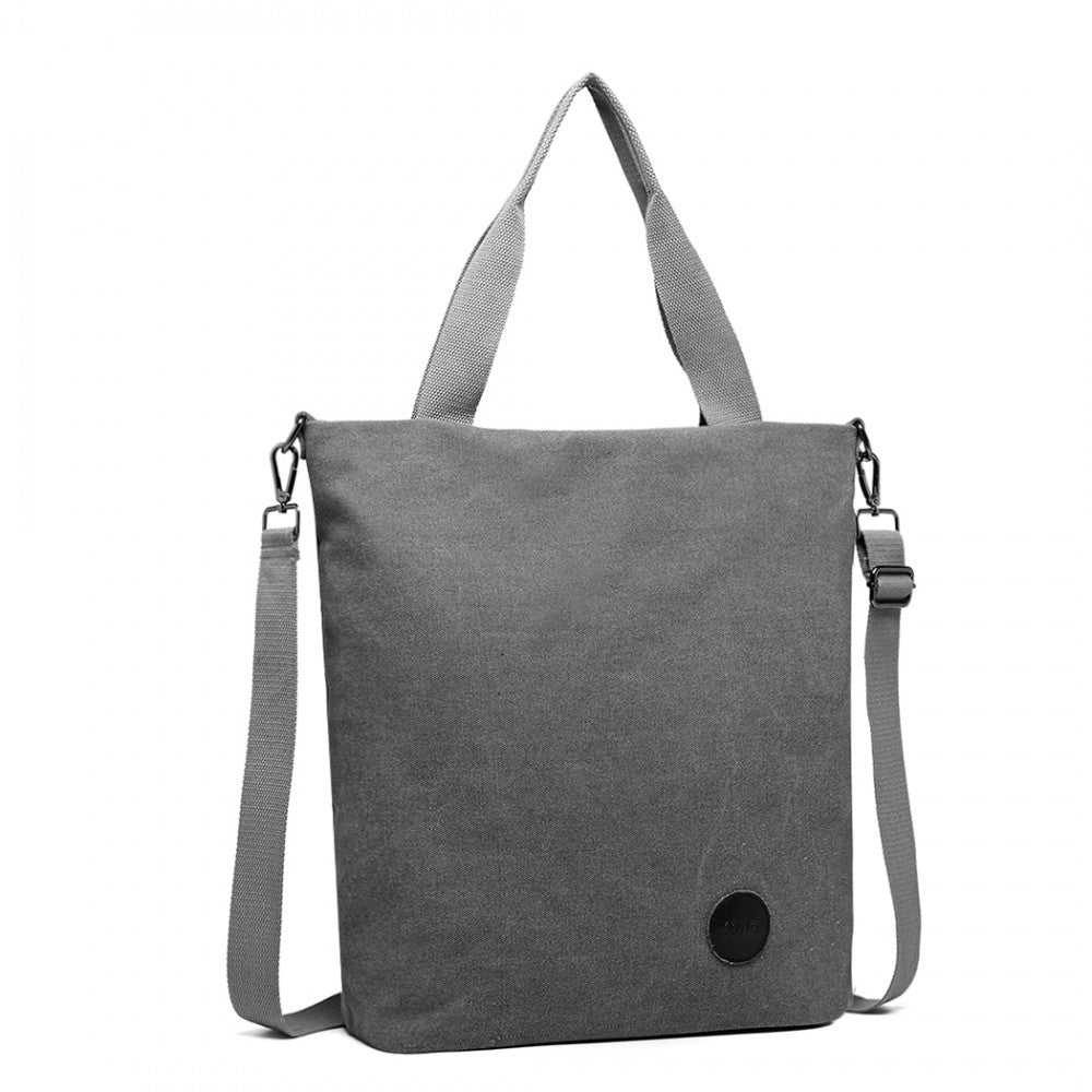 E1965 - KONO LARGE CANVAS UNISEX MESSENGER BAG - GREY - The Baggage Shop