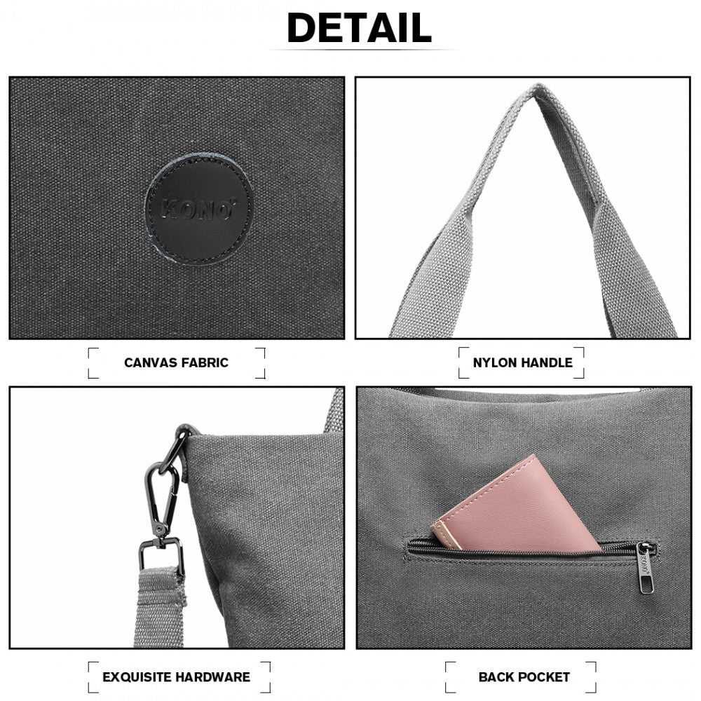E1965 - KONO LARGE CANVAS UNISEX MESSENGER BAG - GREY - The Baggage Shop