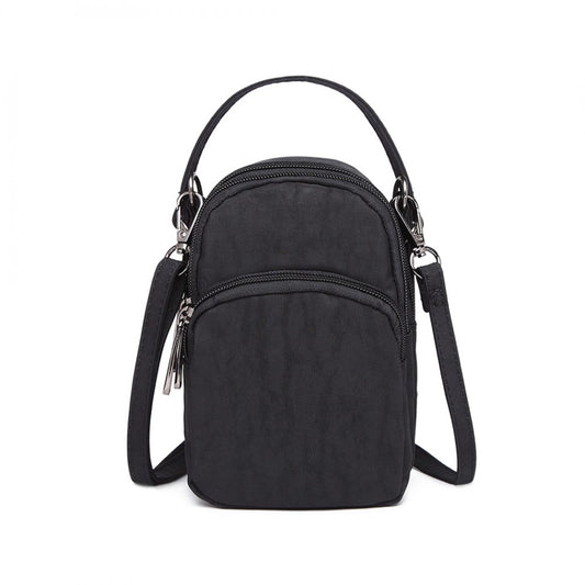 E6901 - KONO COMPACT MULTI COMPARTMENT CROSS BODY BAG - BLACK - The Baggage Shop