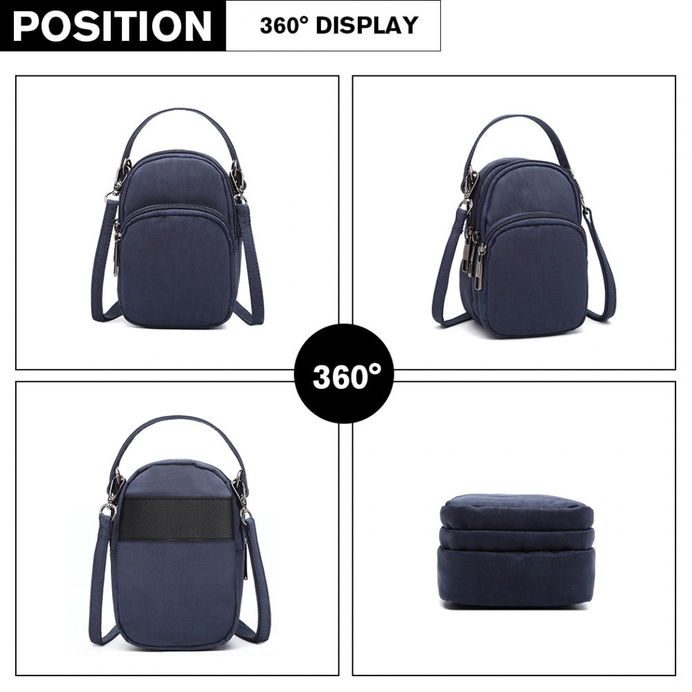 E6901 - KONO COMPACT MULTI COMPARTMENT CROSS BODY BAG - NAVY BLUE - The Baggage Shop