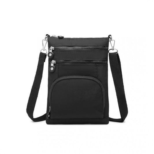 EB2228 - KONO CASUAL MULTI POCKET RFID BLOCKING CROSS BODY BAG - BLACK - The Baggage Shop
