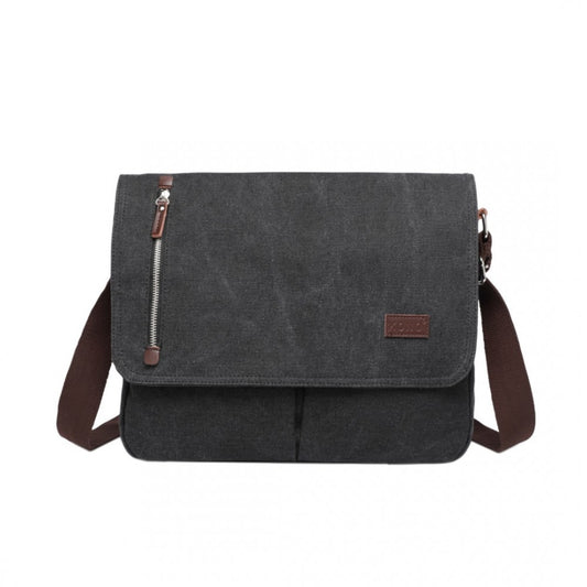MSK2421 - KONO DURABLE CANVAS CROSSBODY BAG WITH VELCRO FLAP CLOSURE FOR EVERYDAY USE - BLACK - The Baggage Shop