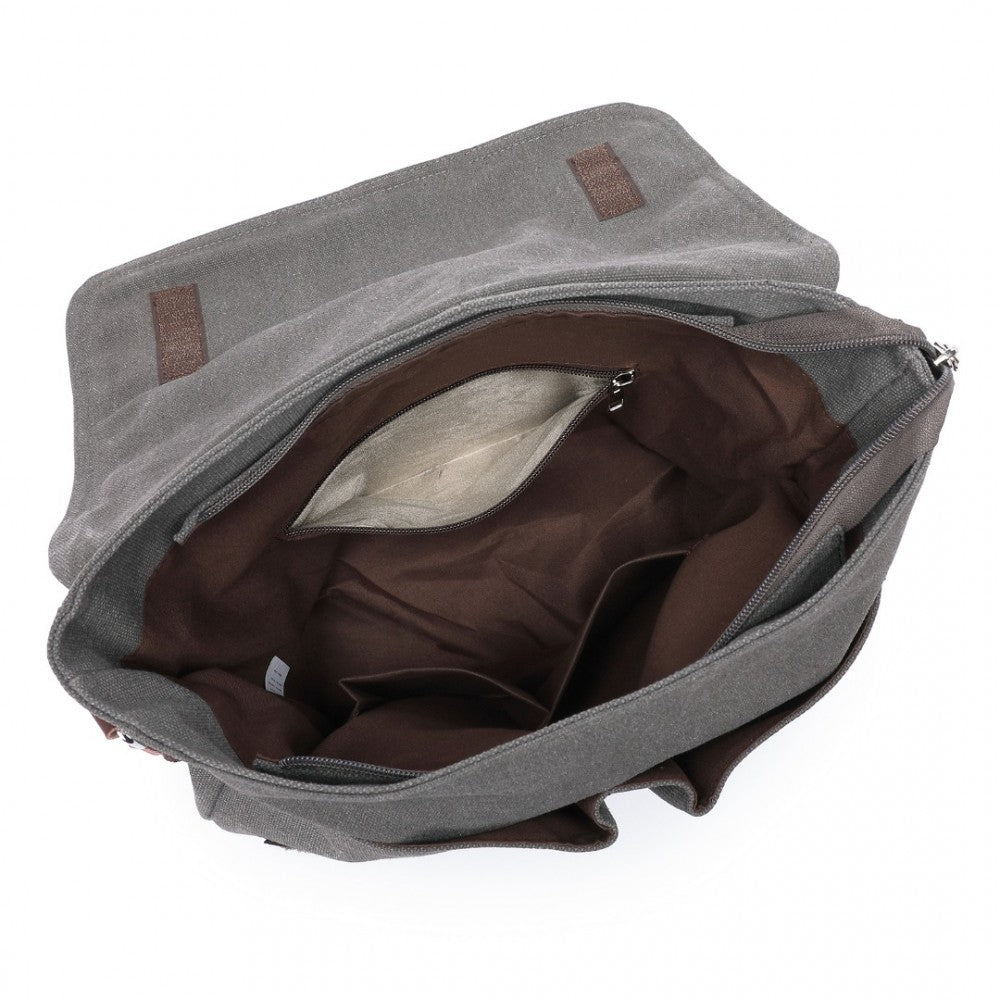 MSK2421 - KONO DURABLE CANVAS CROSSBODY BAG WITH VELCRO FLAP CLOSURE FOR EVERYDAY USE - GREY - The Baggage Shop