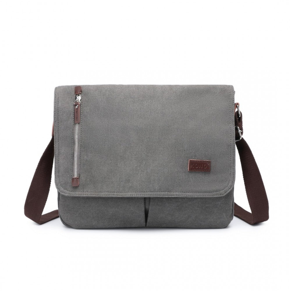 MSK2421 - KONO DURABLE CANVAS CROSSBODY BAG WITH VELCRO FLAP CLOSURE FOR EVERYDAY USE - GREY - The Baggage Shop