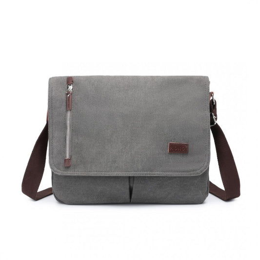MSK2421 - KONO DURABLE CANVAS CROSSBODY BAG WITH VELCRO FLAP CLOSURE FOR EVERYDAY USE - GREY - The Baggage Shop