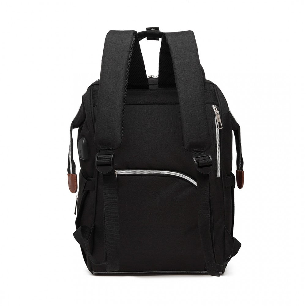 E1945 - KONO POLKA DOT MATERNITY BACKPACK BAG WITH USB CONNECTIVITY - BLACK - The Baggage Shop