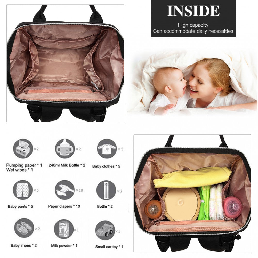 E1945 - KONO POLKA DOT MATERNITY BACKPACK BAG WITH USB CONNECTIVITY - BLACK - The Baggage Shop