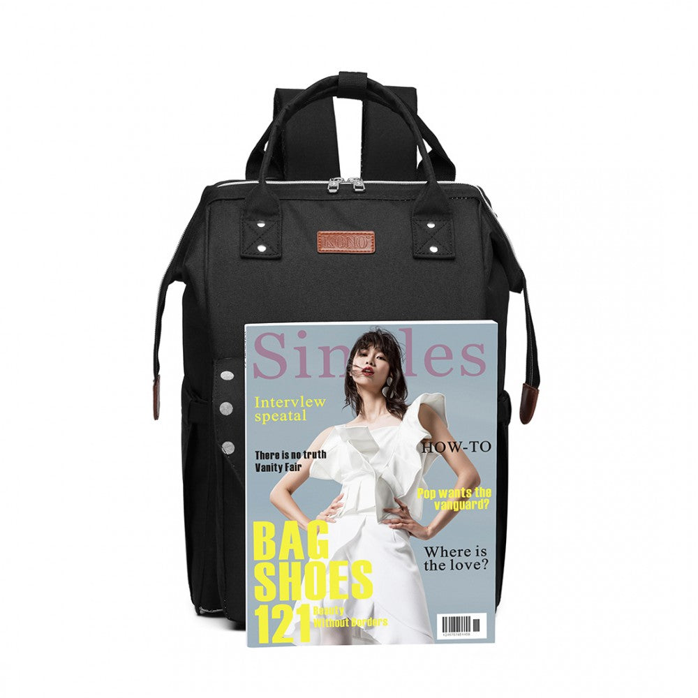 E1945 - KONO POLKA DOT MATERNITY BACKPACK BAG WITH USB CONNECTIVITY - BLACK - The Baggage Shop