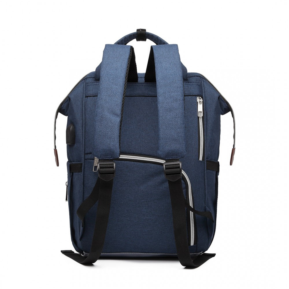E1945 - KONO POLKA DOT MATERNITY BACKPACK BAG WITH USB CONNECTIVITY - BLUE - The Baggage Shop