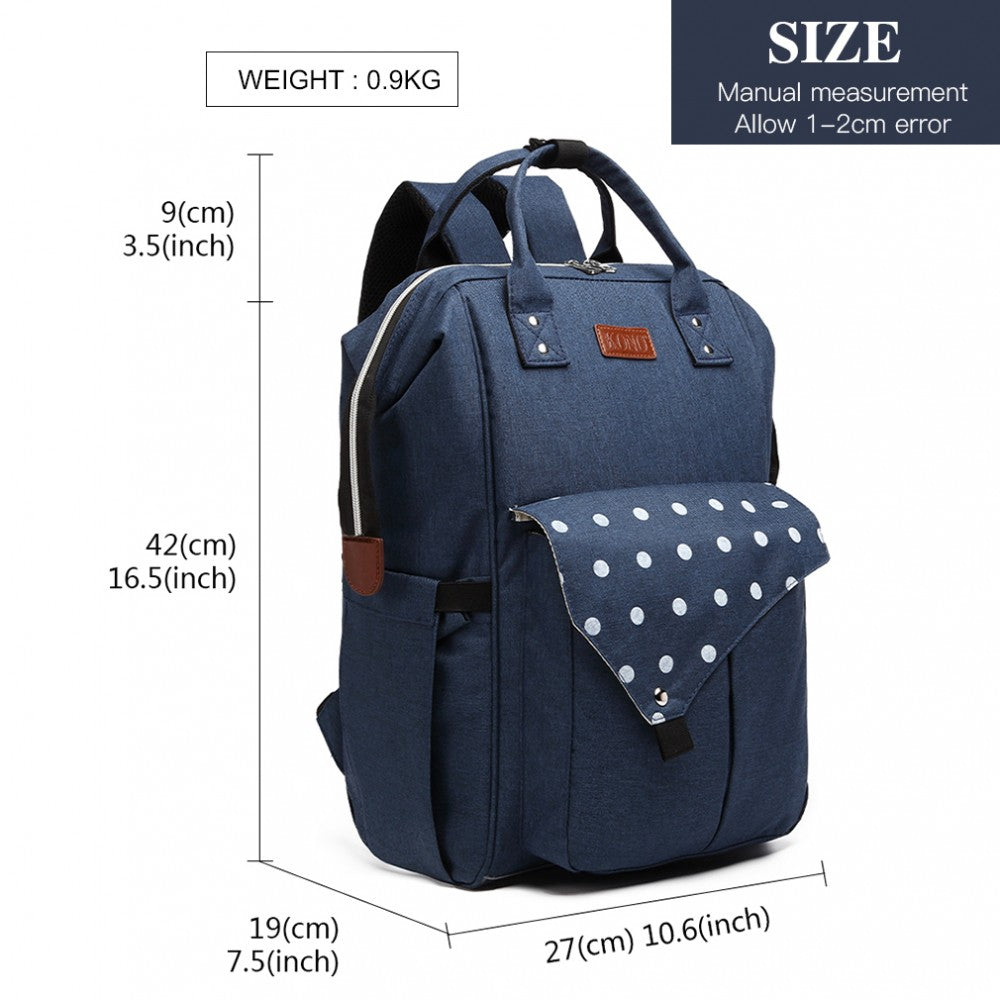 E1945 - KONO POLKA DOT MATERNITY BACKPACK BAG WITH USB CONNECTIVITY - BLUE - The Baggage Shop