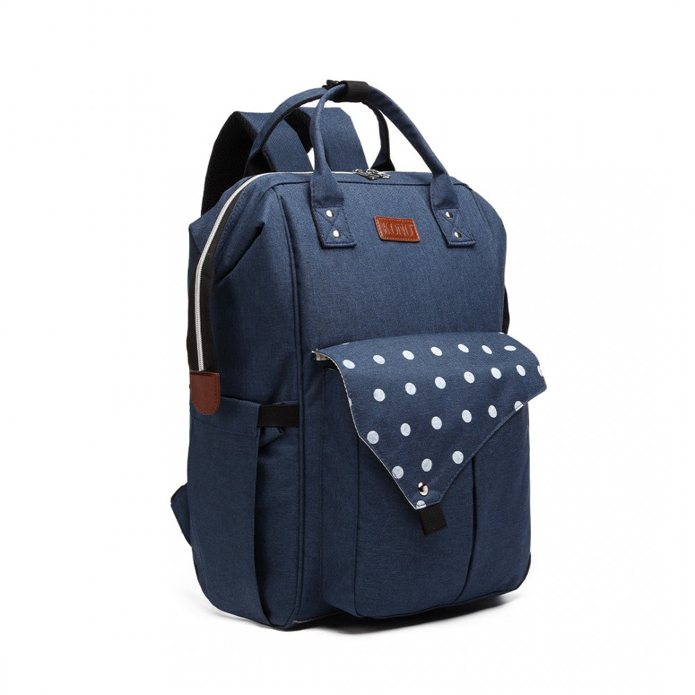 E1945 - KONO POLKA DOT MATERNITY BACKPACK BAG WITH USB CONNECTIVITY - BLUE - The Baggage Shop