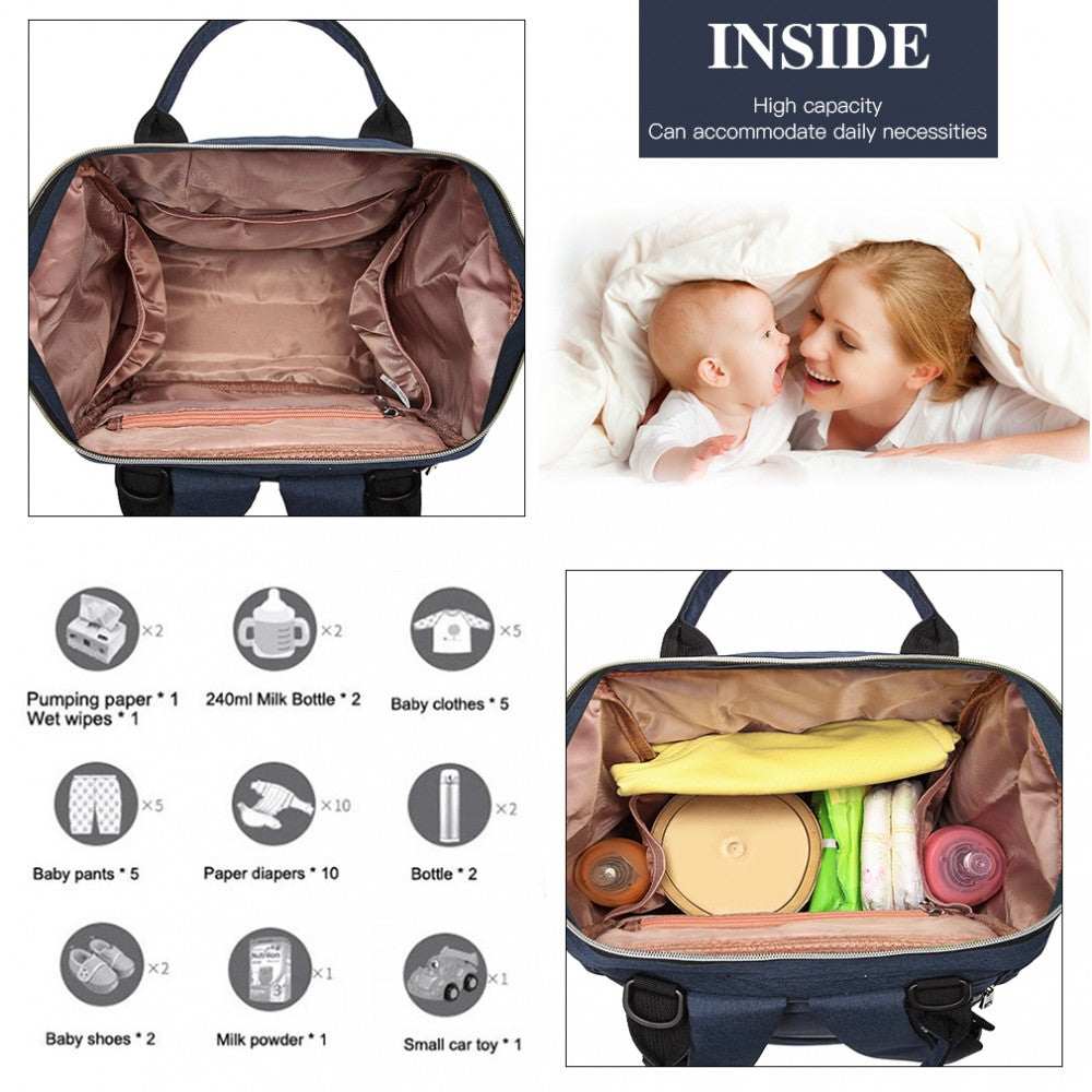 E1945 - KONO POLKA DOT MATERNITY BACKPACK BAG WITH USB CONNECTIVITY - BLUE - The Baggage Shop