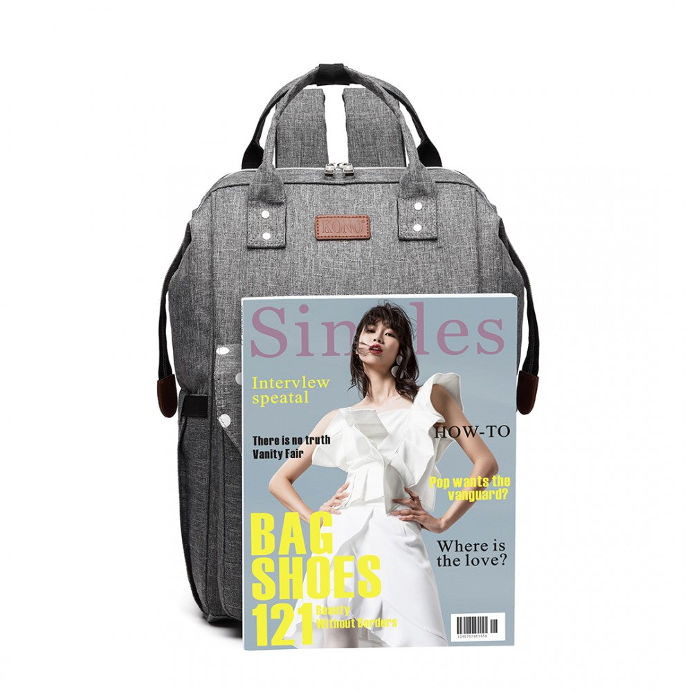 E1945 - KONO POLKA DOT MATERNITY BACKPACK BAG WITH USB CONNECTIVITY - GREY - The Baggage Shop